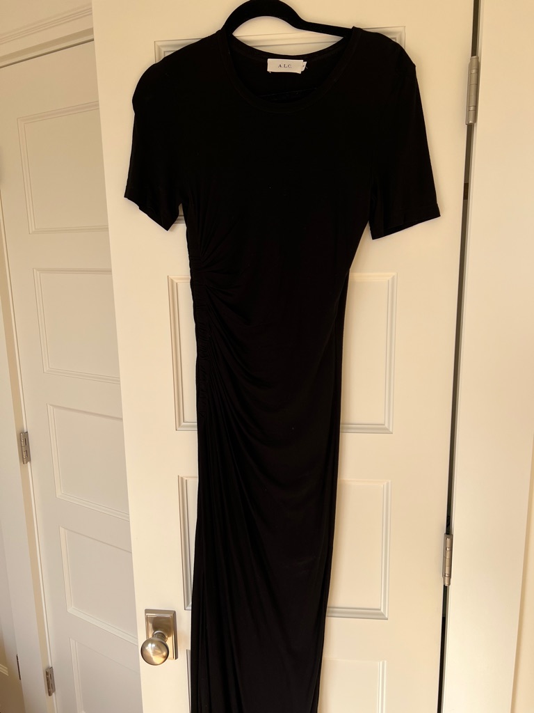 A.L.C. Black Short-Sleeve Ruched Maxi Dress